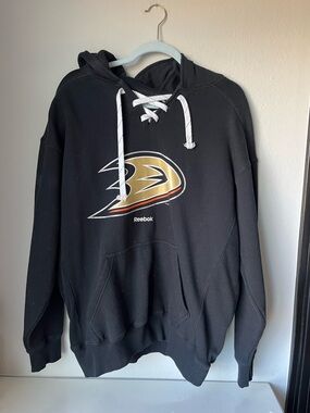 Reebok Black Hooded Pullover with Gold Anaheim Ducks Crest